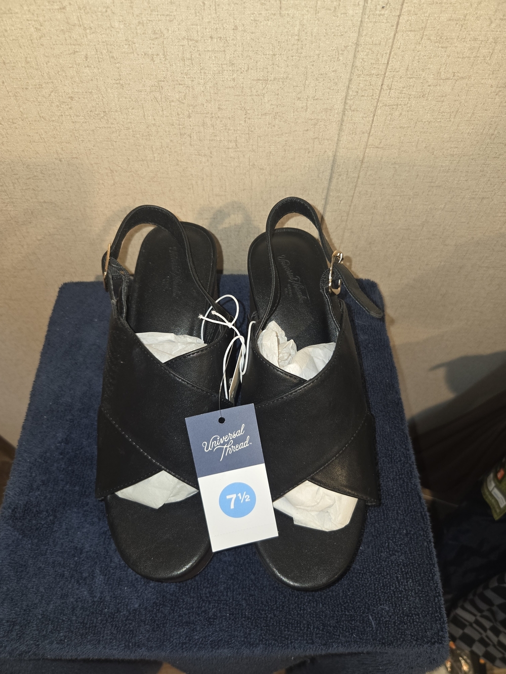 Universal Thread Black Cross-Front Leather Slingback Mules